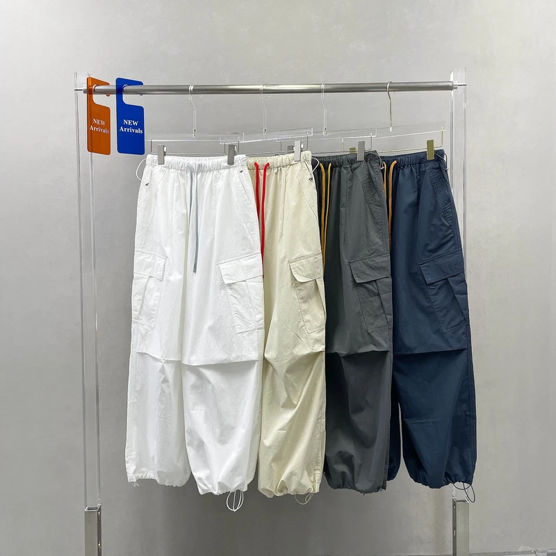 欧货2025夏季松紧腰撞色抽绳工装裤女宽松休闲阔腿直筒长裤J11170