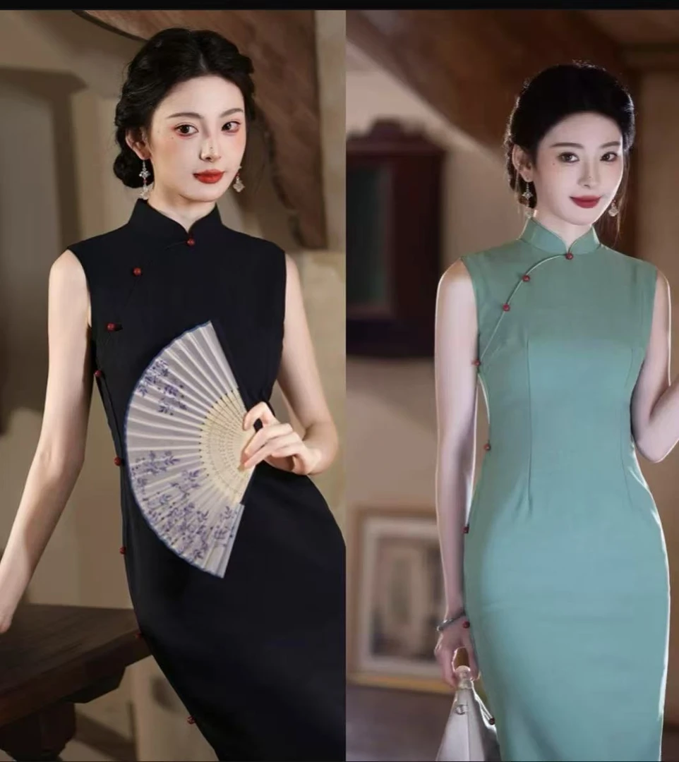 JLM简2025春夏文艺气质少女款纯色新中式旗袍修身显瘦日常旗袍