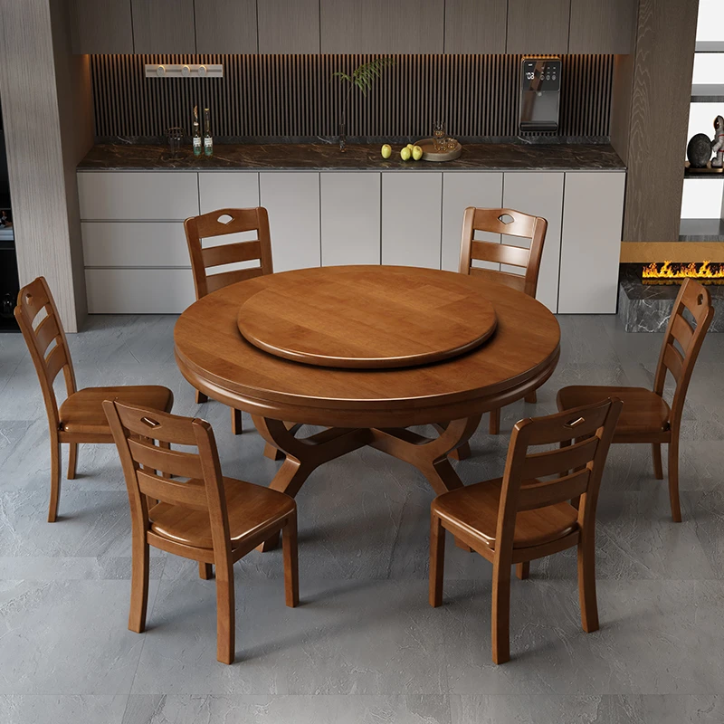 全实木圆桌餐桌椅组合纯实心简约现代小户型家用吃饭桌6人8人10人