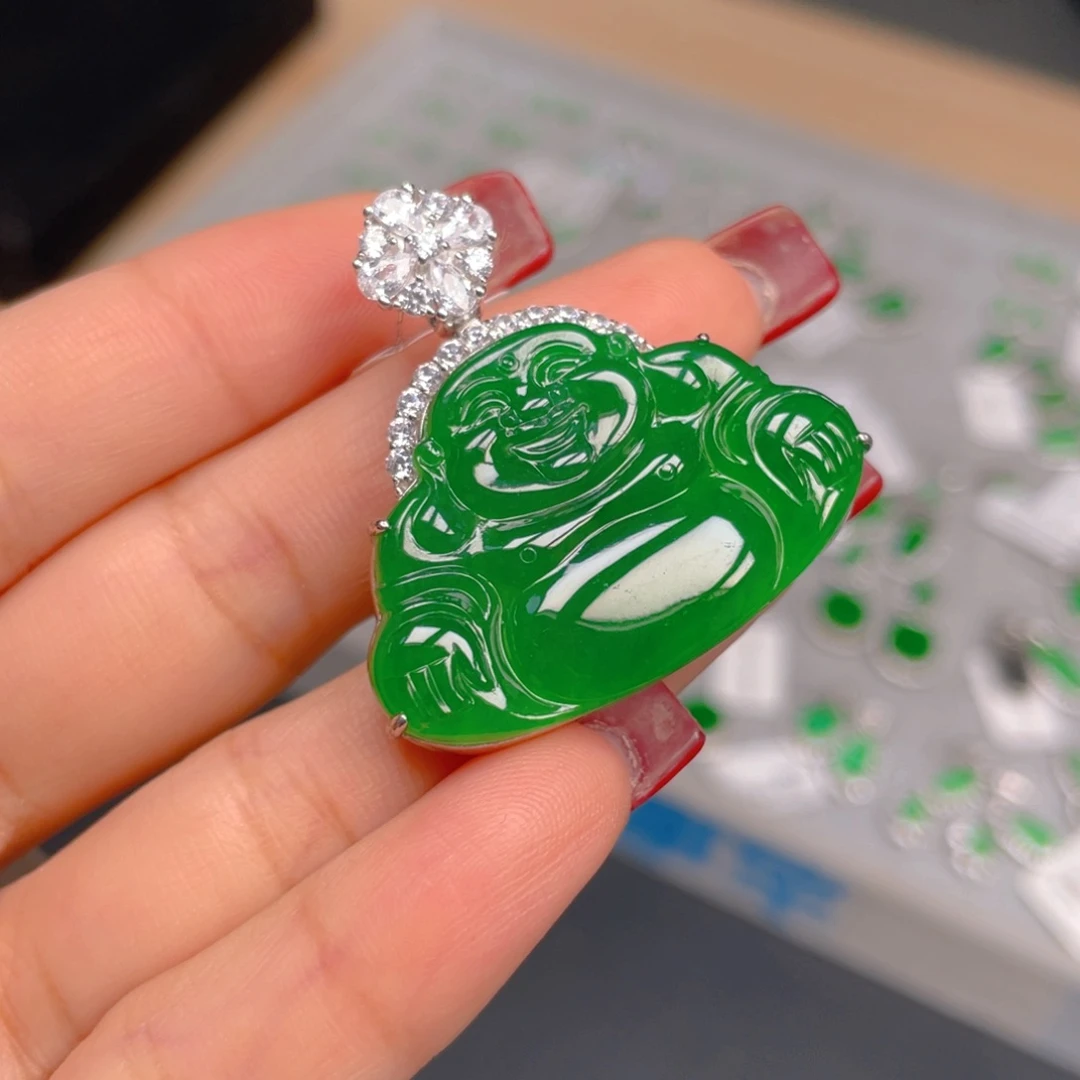 吊坠(不含链)银S925镶嵌翡翠素*简