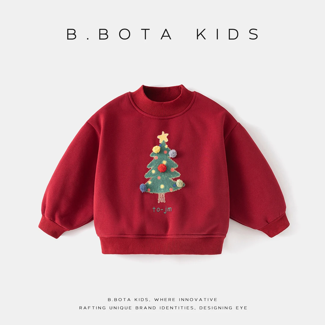 〖姐姐家〗女童加绒卫衣2025冬新款儿童印花圆领红色年款上衣 26876