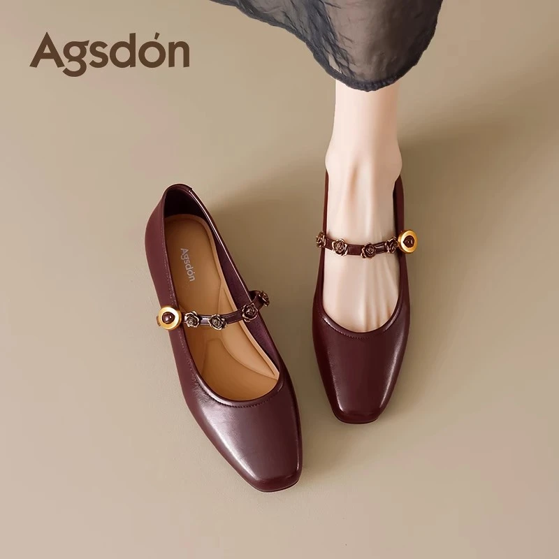 奥古狮登单鞋女2025新款夏季爆款玫瑰红法式平底通勤玛丽珍凉鞋H