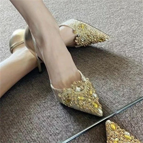 软皮版！中式秀禾婚鞋新娘鞋法式中空包头凉鞋女水钻高跟轻奢鞋子