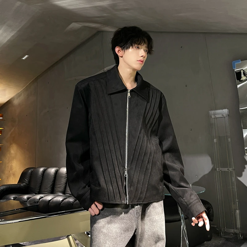 【12376包邮】2025秋季新款港风垫肩仿麂皮绒小众设计夹克短外套