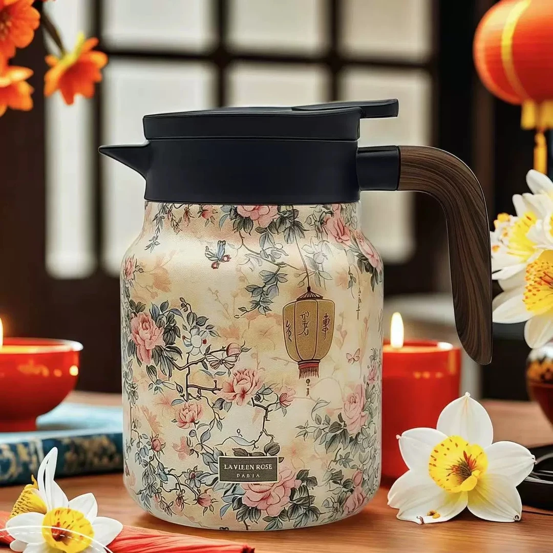 国画风保温壶316不锈钢大容量焖茶壶家用保温壶1000毫升