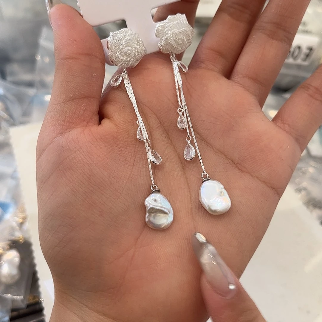 合金淡水珍珠耳饰