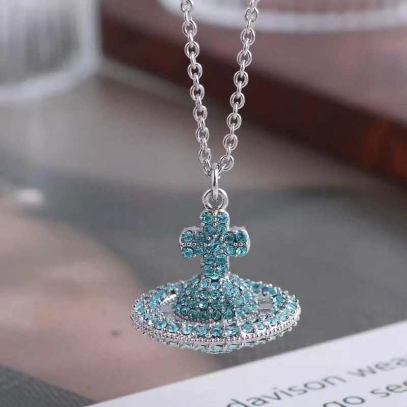 合金项链 西太后满钻立体土星项链薇薇安星球飞碟锁骨链时尚气质