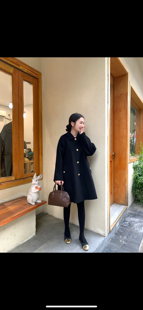 95新 BURBERRY/博柏利 博柏利 burberry 中长款黑色羊毛大衣 38码
