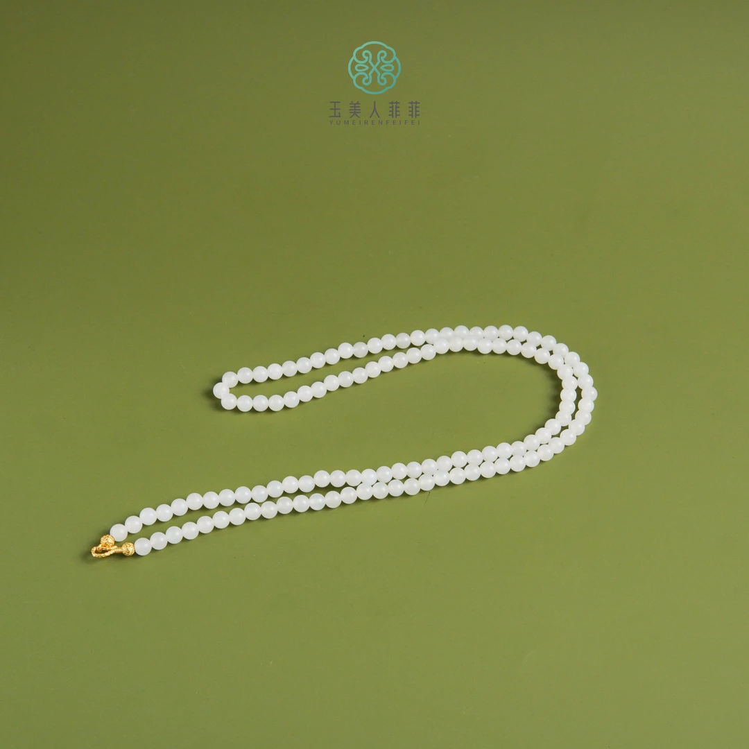 石惑珠宝~和田玉圆珠项链约5mm