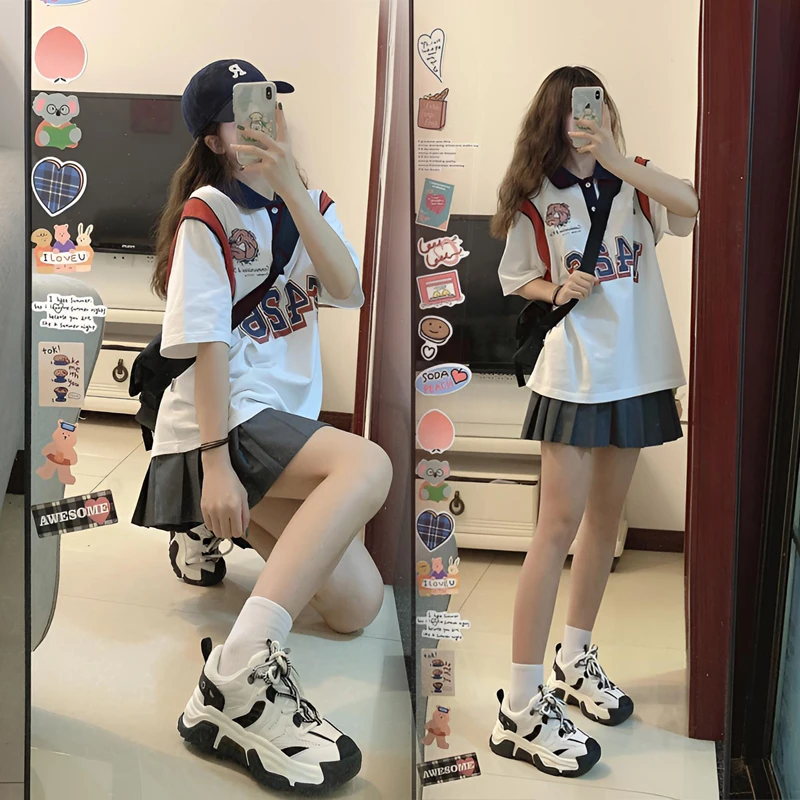 少女韩系学院风休闲套装夏季12-15-18岁高中学生短裙子宽松两件套