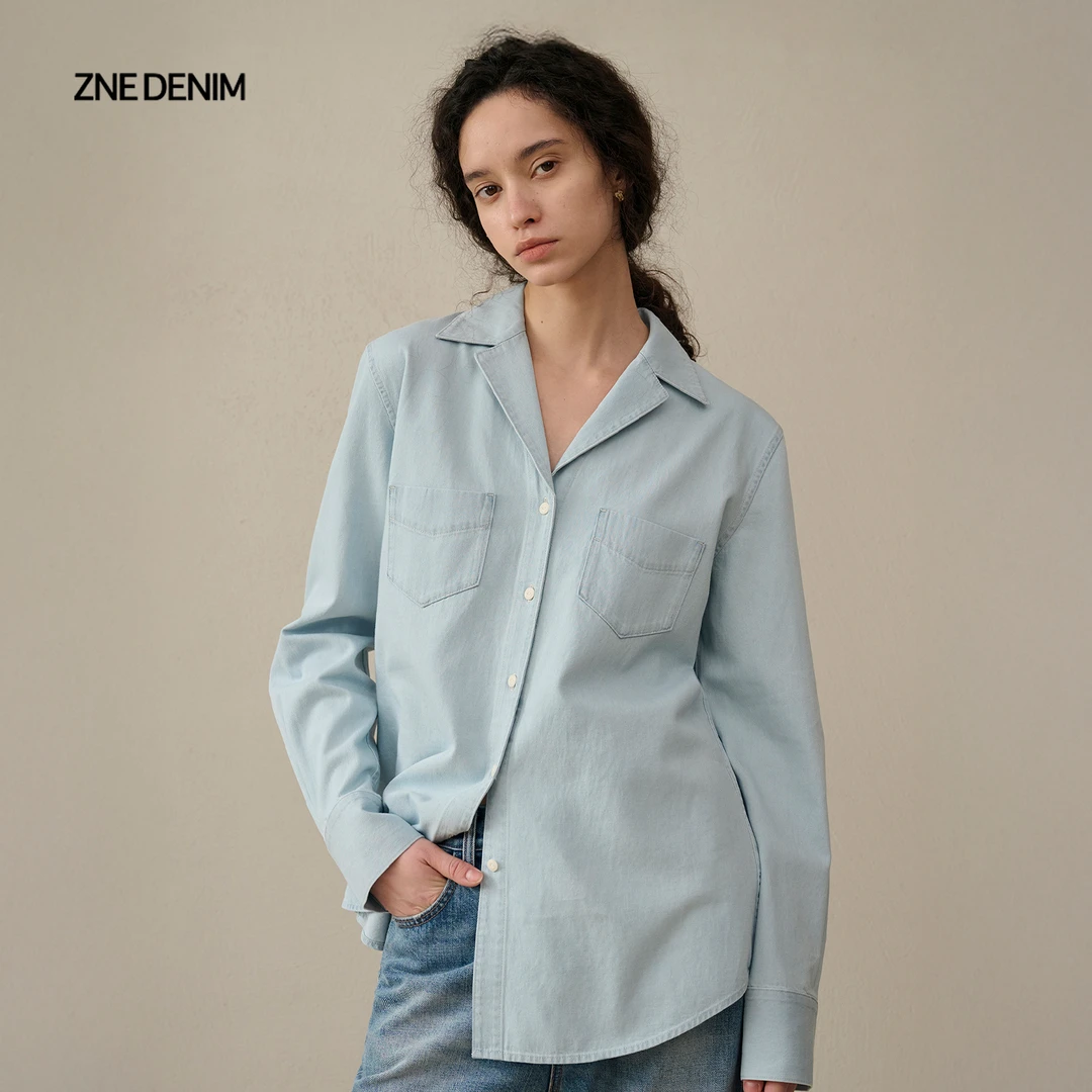 ZNE复古全棉古巴领双袋长袖牛仔衬衫1207（十二月上新）