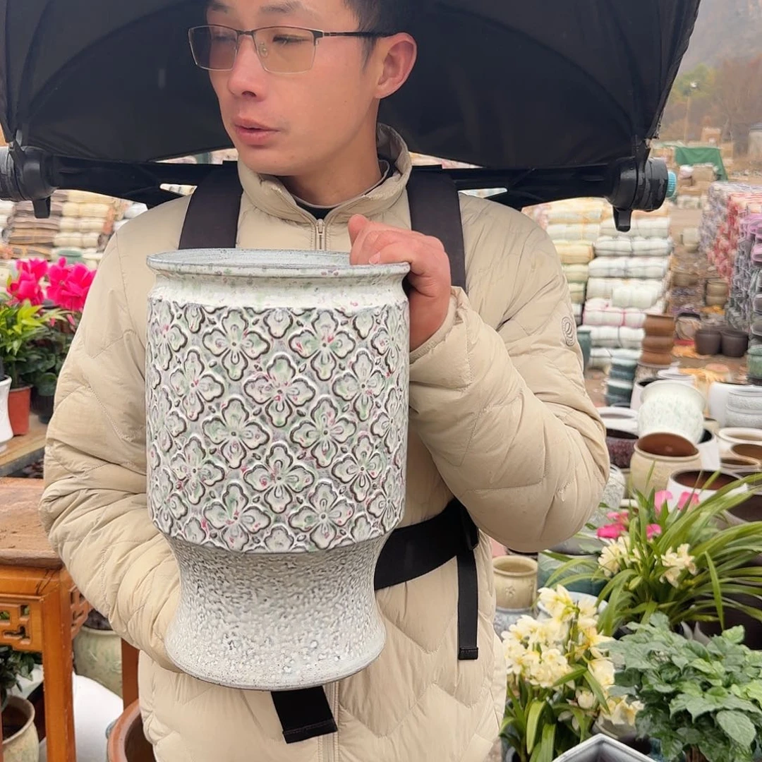 紫砂花盆口20高30（一个菠萝白彩色大号