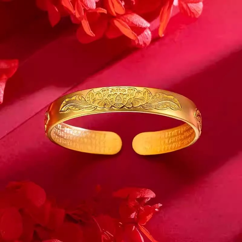 【官方正品】古法工艺 精雕牡丹心经手镯 送礼盒SM