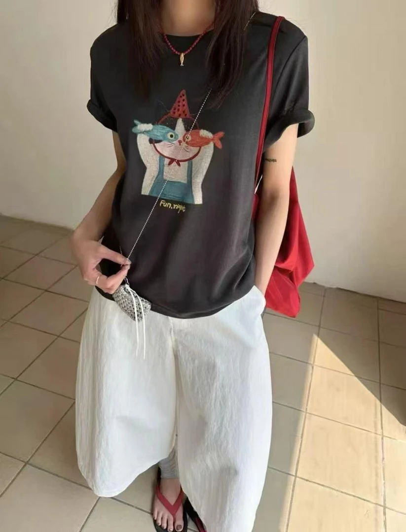 夏季薄款凉快两只小鱼短袖T恤85285衣长60左右