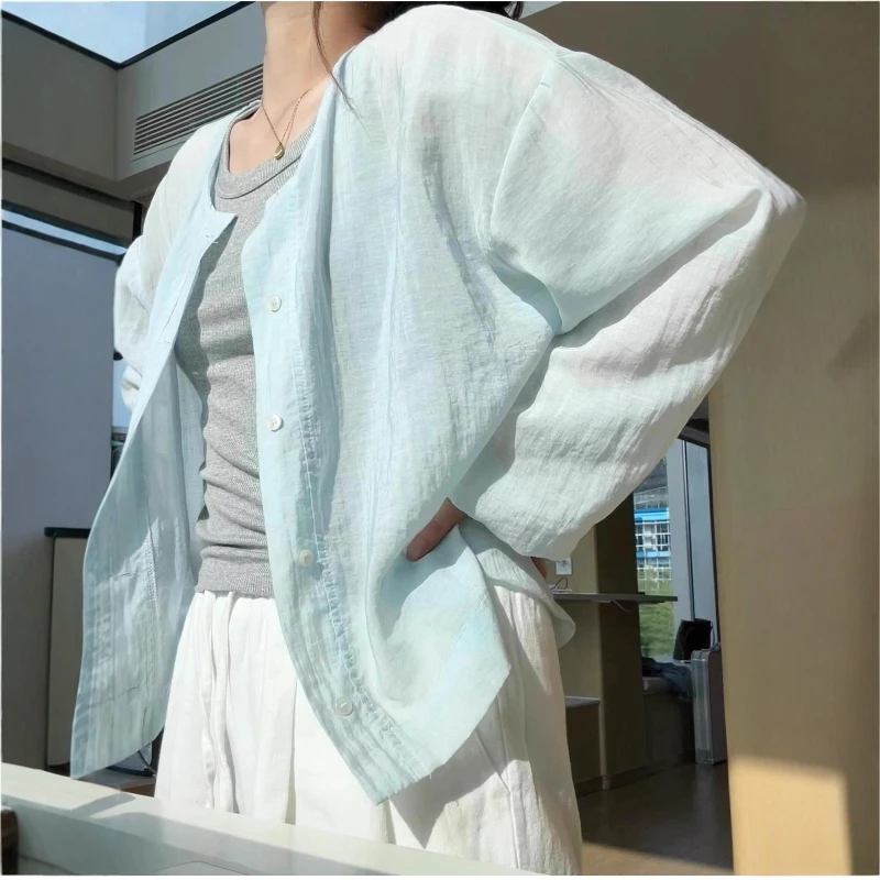天丝薄款松弛感防晒衬衣女夏季气质百搭灯笼袖开衫外套空调罩衫