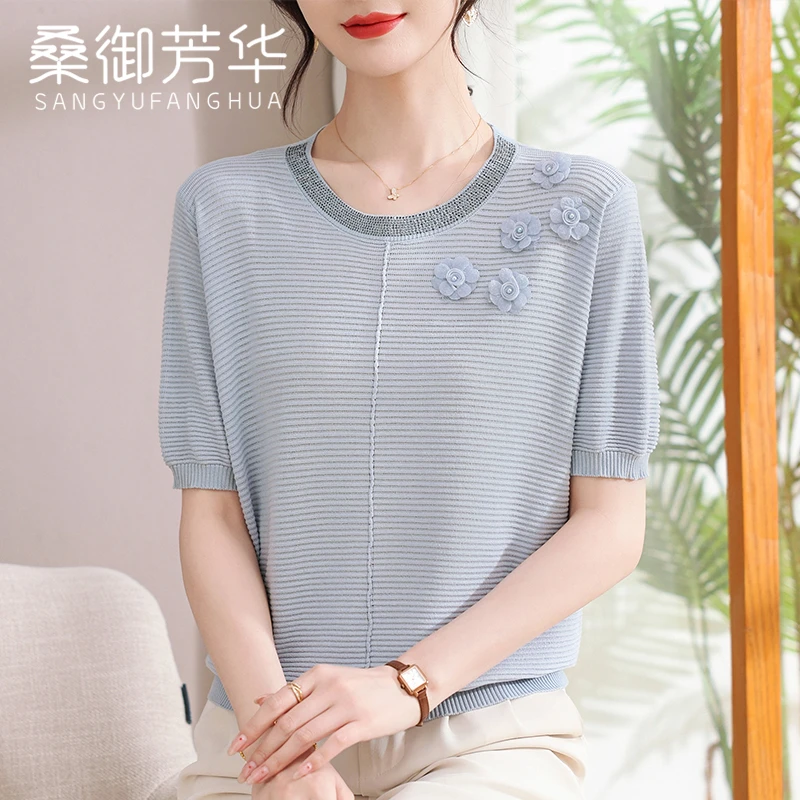 中国风妈妈装短袖T恤女2025夏装新款上衣服气质中老年人冰丝上衣
