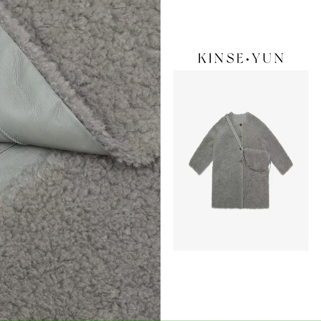 KINSE YUN『抱抱熊外套』设计款圆领中长款皮毛一体外套QD1990