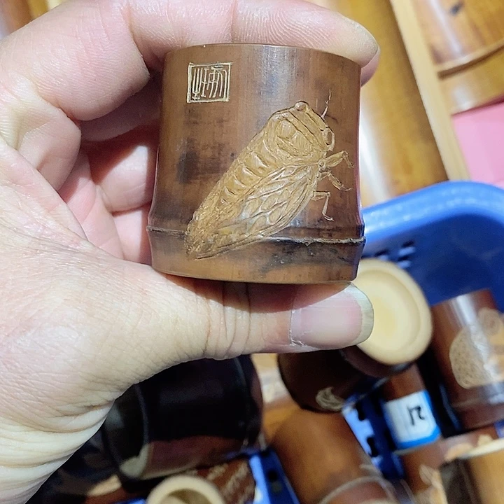 老煤竹手工雕刻盖置