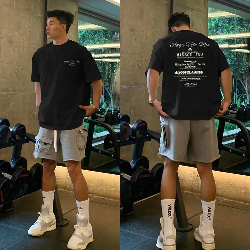 美式重磅潮牌ins小众印花短袖上衣男款夏季高街纯棉黑色半袖T恤