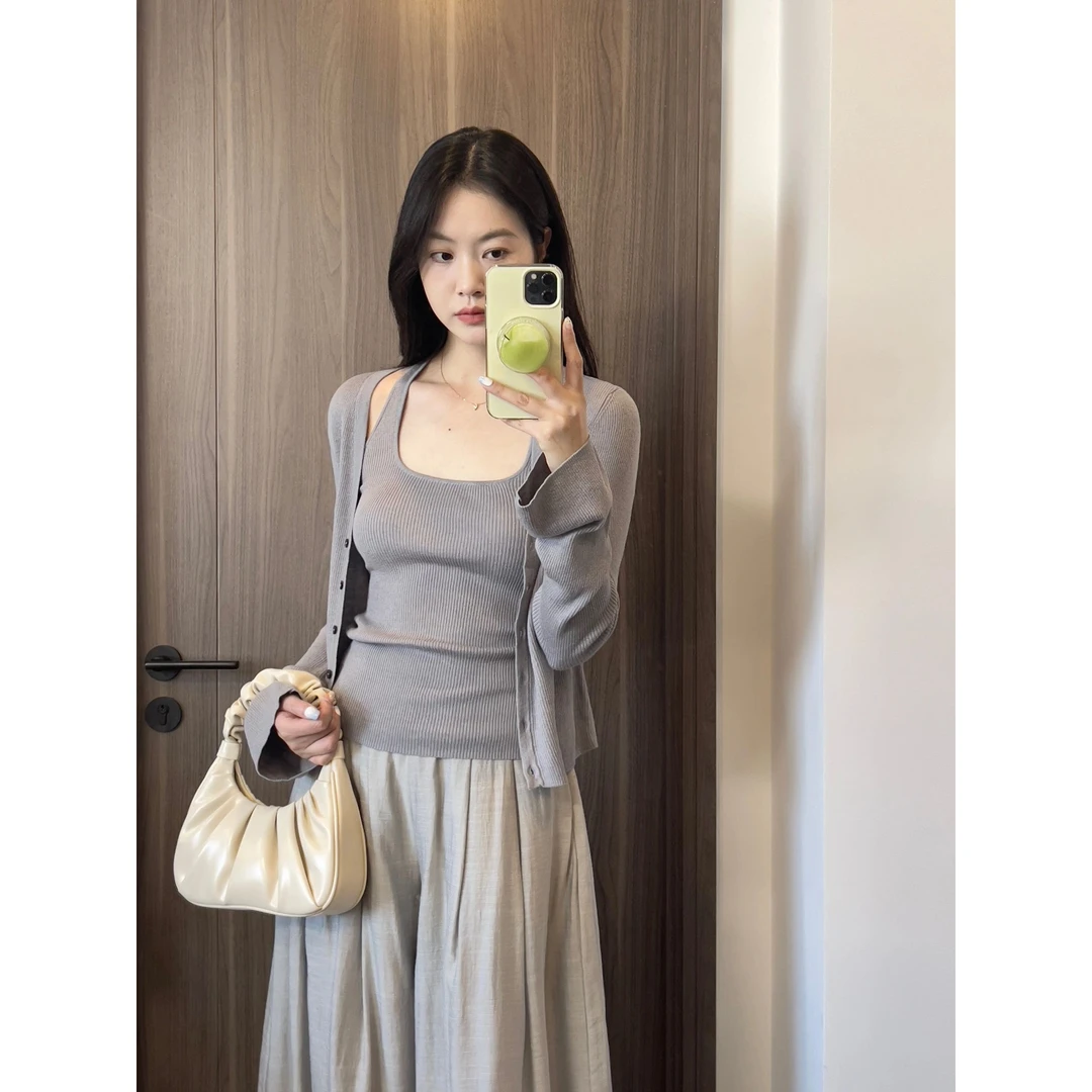 秋装女款爆款2025新款针织开衫外套女长袖套装两件套秋季穿搭短款