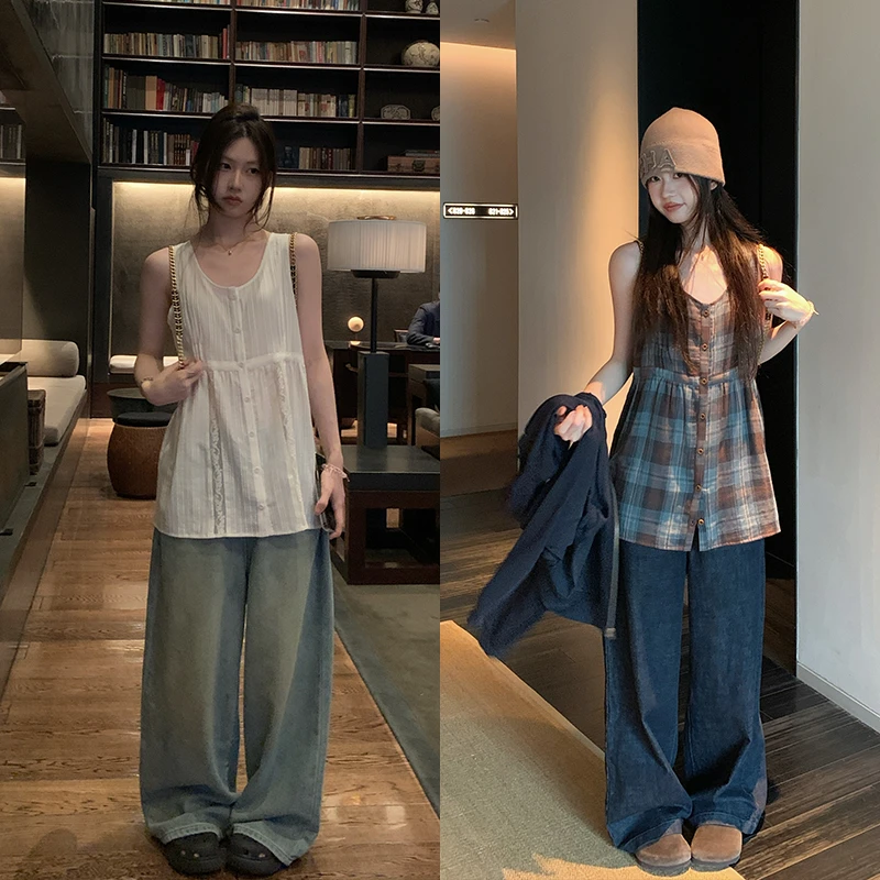 【OPENING自制】少女心事 圆领撞色格纹无袖系列上衣