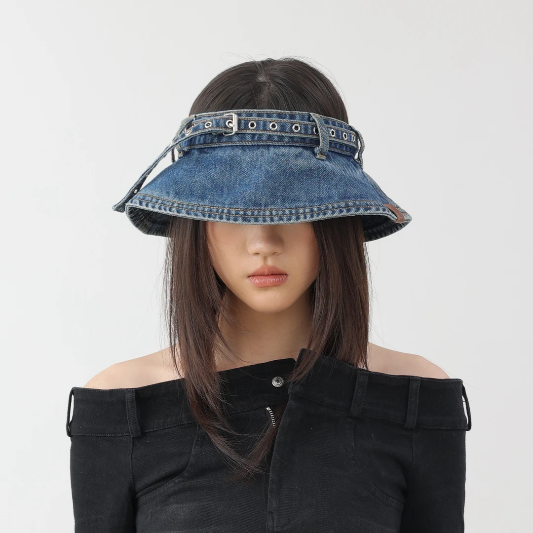 YEZIOD设计空顶牛仔帽女防晒透气渔夫帽复古做旧洗水女款潮帽