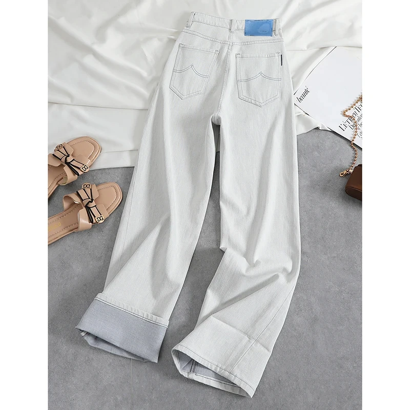 【多金10号】夏季冰感大码女装新款胖MM高腰遮肉显瘦牛仔裤直筒裤女