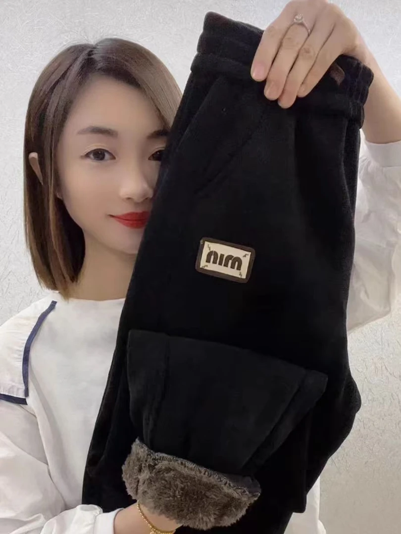 女士冬季新款加绒加厚保暖哈伦裤束脚休闲裤时尚百搭卫裤女
