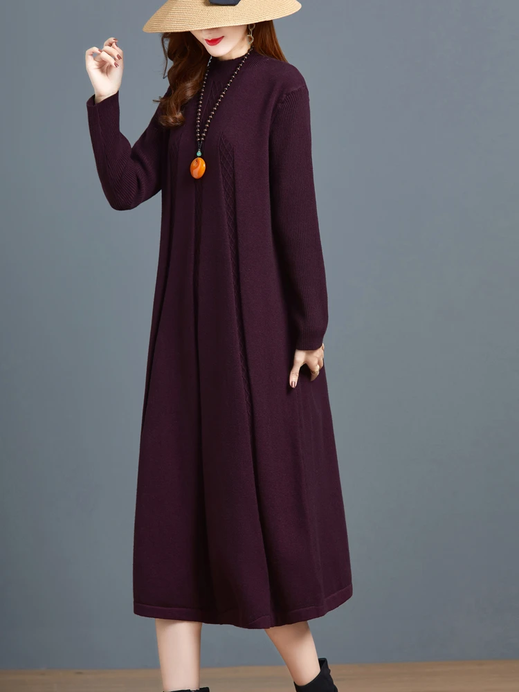 长裙薄款长袖连衣裙针织内搭高领大码洋气打底连衣裙加厚秋冬季