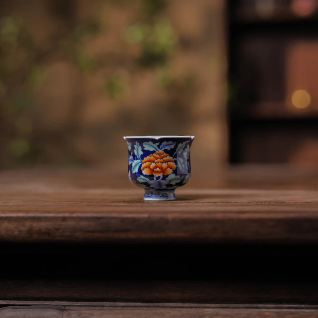 【非遗甄选】蓝地牡丹-卓君-小杯-60cc（卓君S0231）
