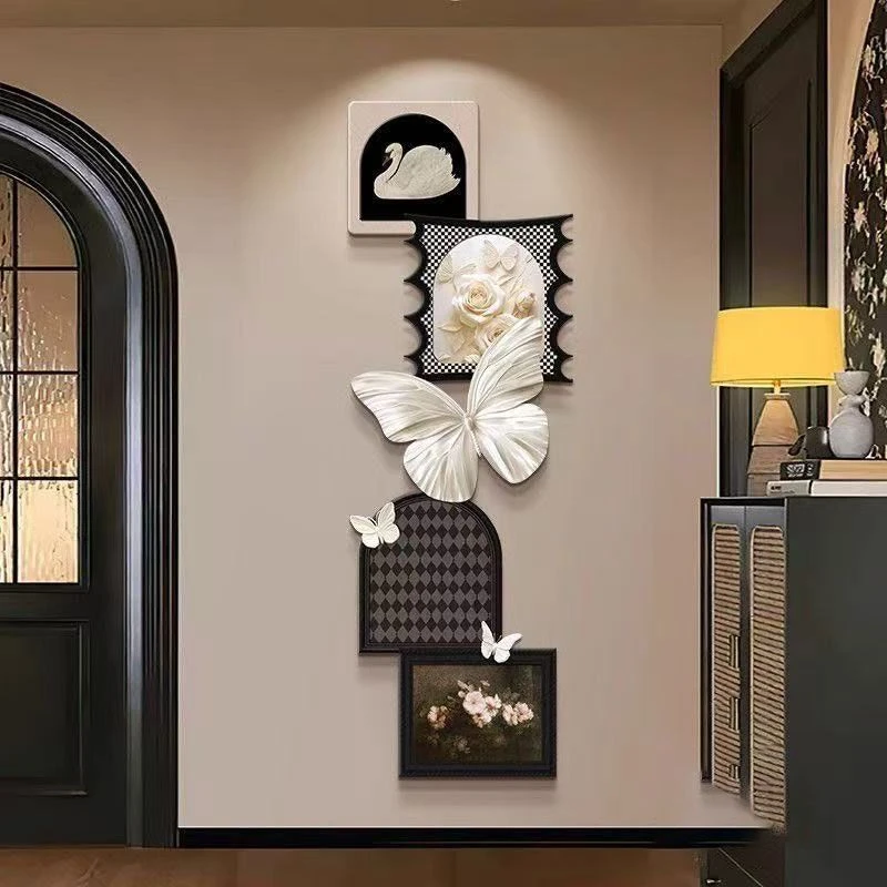 法式古风入户玄关装饰画玫瑰蝴蝶高级客厅挂画复古走廊过道壁画