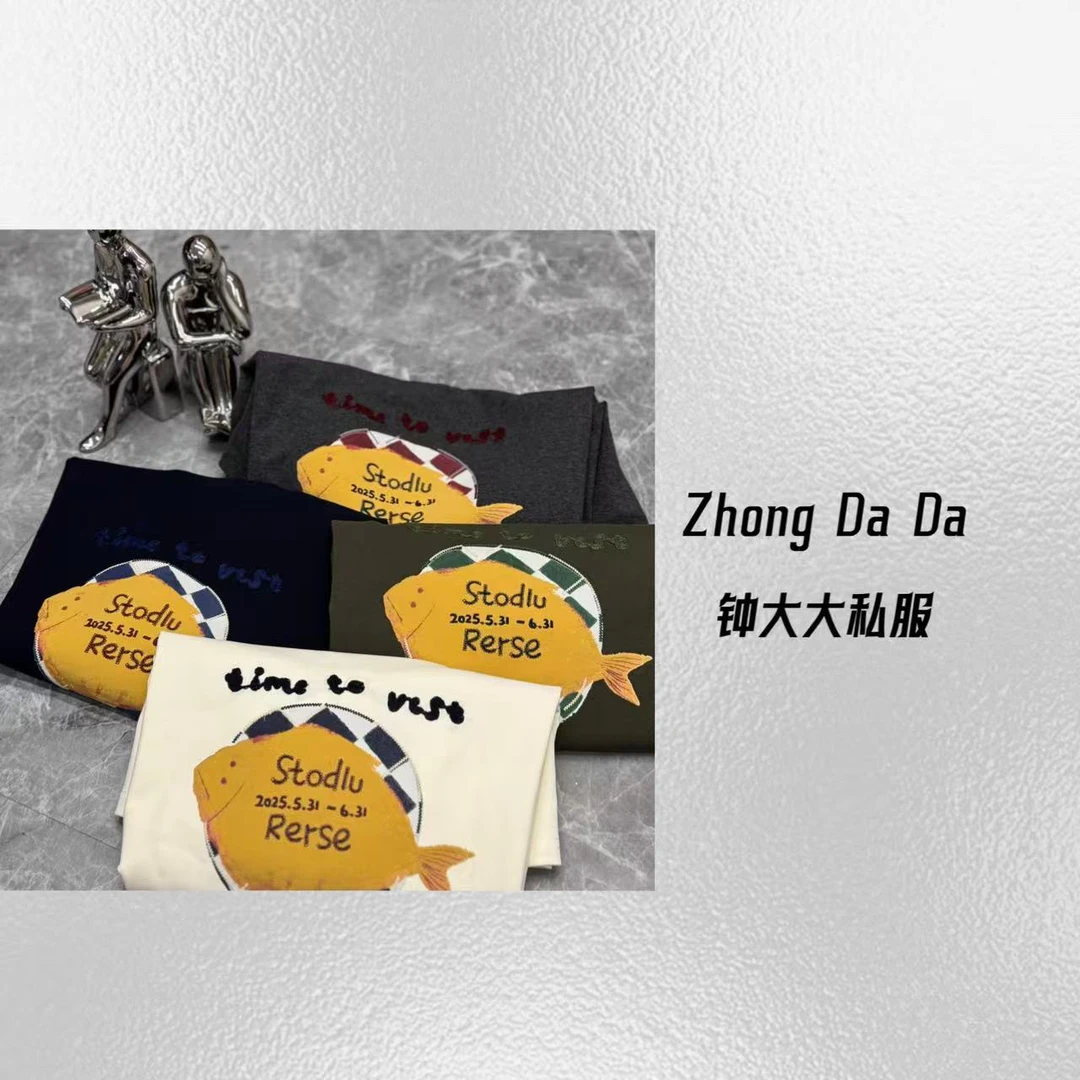 ZHONG大大【】2025新款时尚减龄百搭刺绣字母小鱼短袖T恤上衣918*