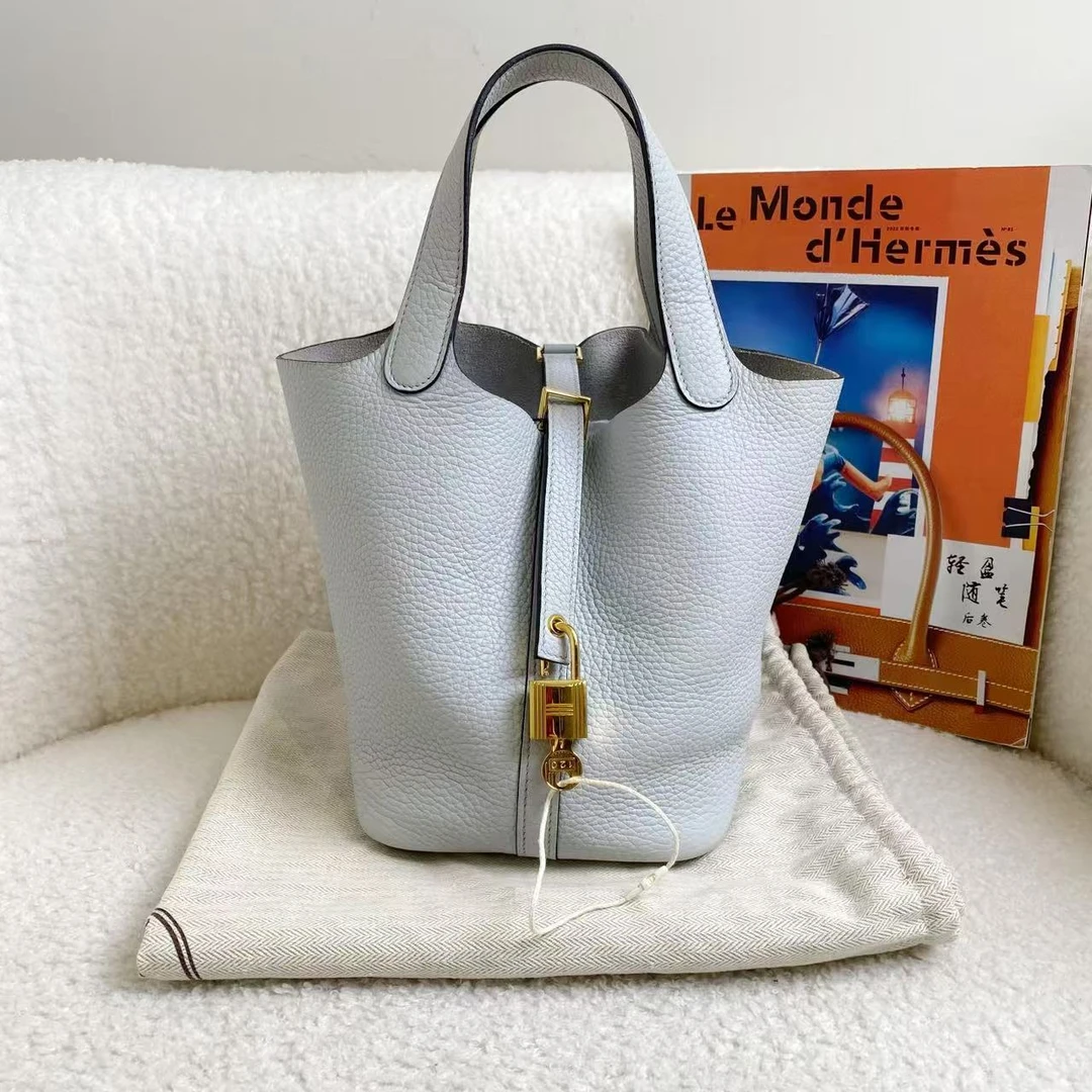 99新 Hermes/爱马仕 壹臻/圣杯蓝金扣菜篮子18/46601062/12期免息