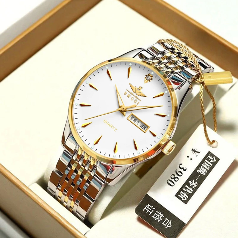 瑞士品质全自动双日历防水夜光超薄商务男士手表百搭钢带简约男表