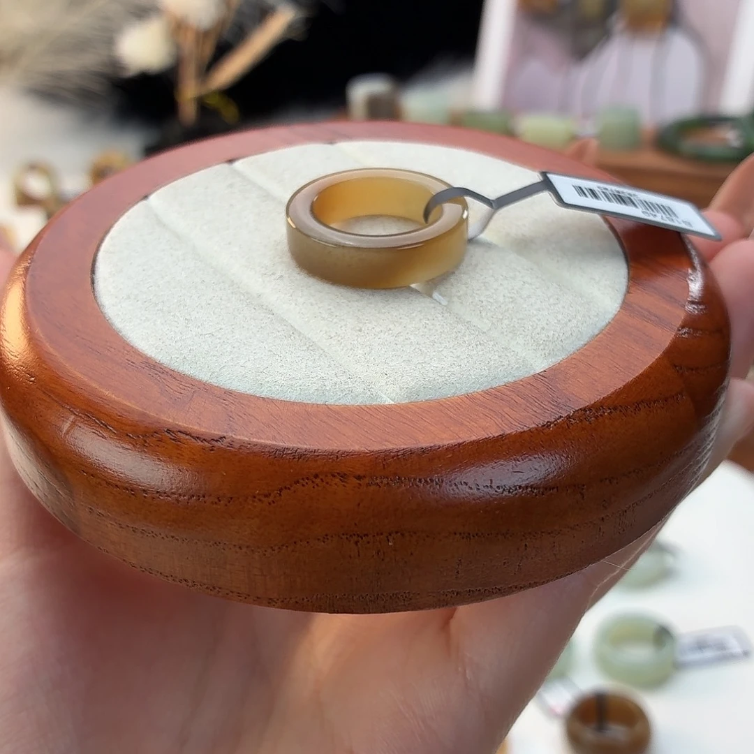 和田玉未镶嵌戒指渐变糖色圆切17.18j27