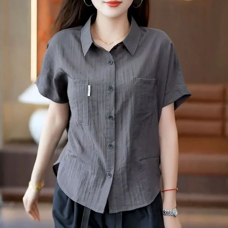 俞兆林时尚高级感仿天丝麻休闲衬衫女夏季新款轻奢妈妈装遮肉显瘦