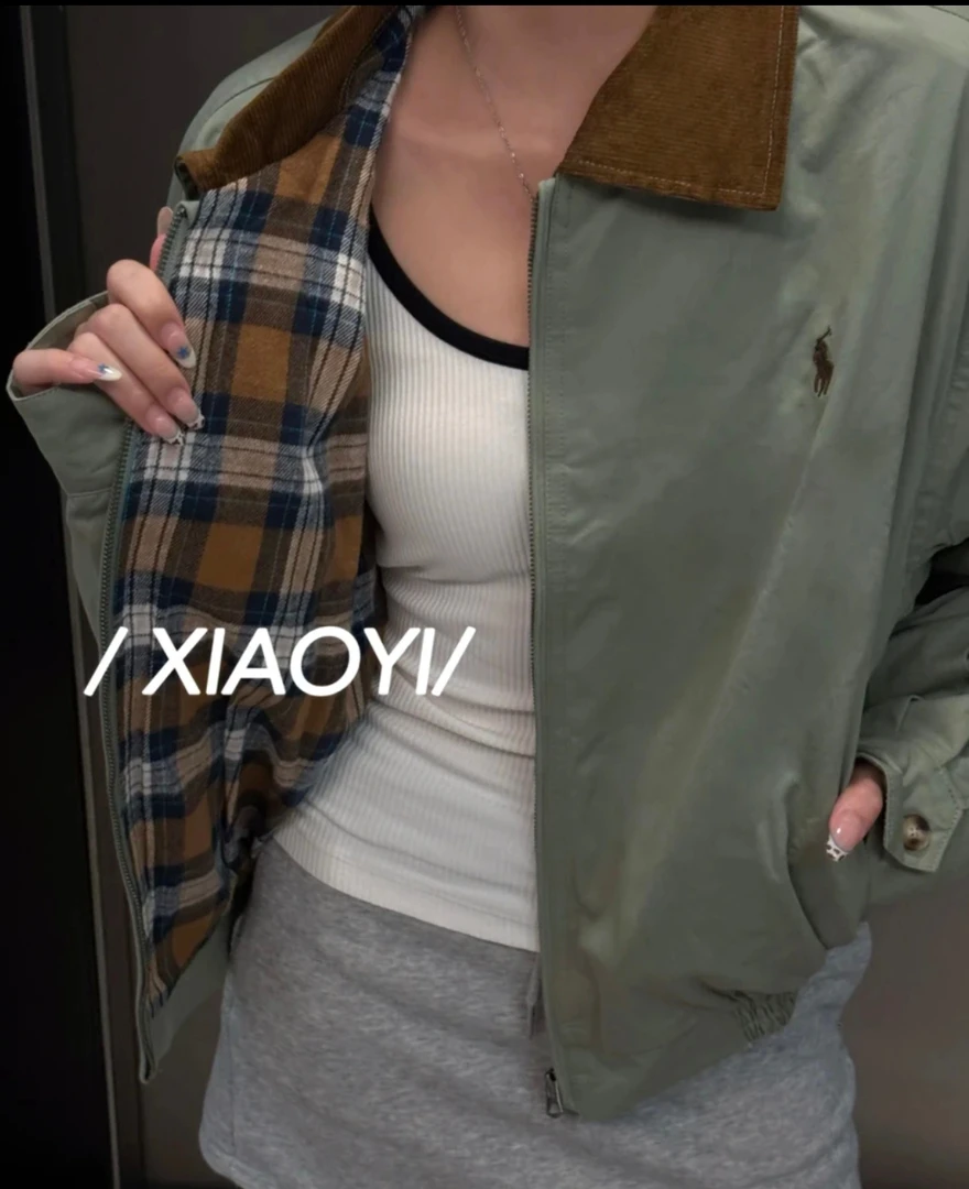 NANYOU秋季小马标刺绣拉链宽松外套男女通用情侣外套老钱风上衣