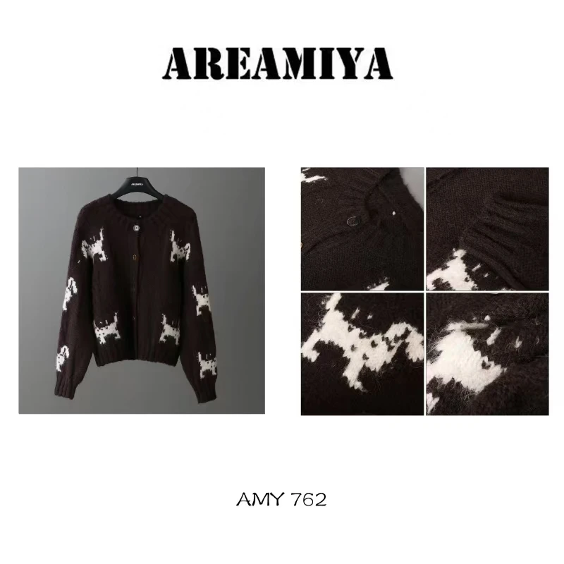 【清】减龄软糯撞色印花毛衣开衫 AMY762