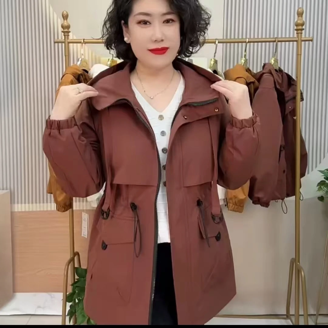 春季新款时尚休闲中长外套气质显瘦百搭潮流女士连帽宽松上衣外套