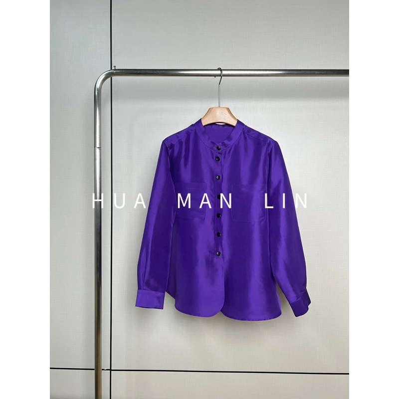 【花滿林】小立领双口袋双宫真丝桑蚕丝长袖上衣245496