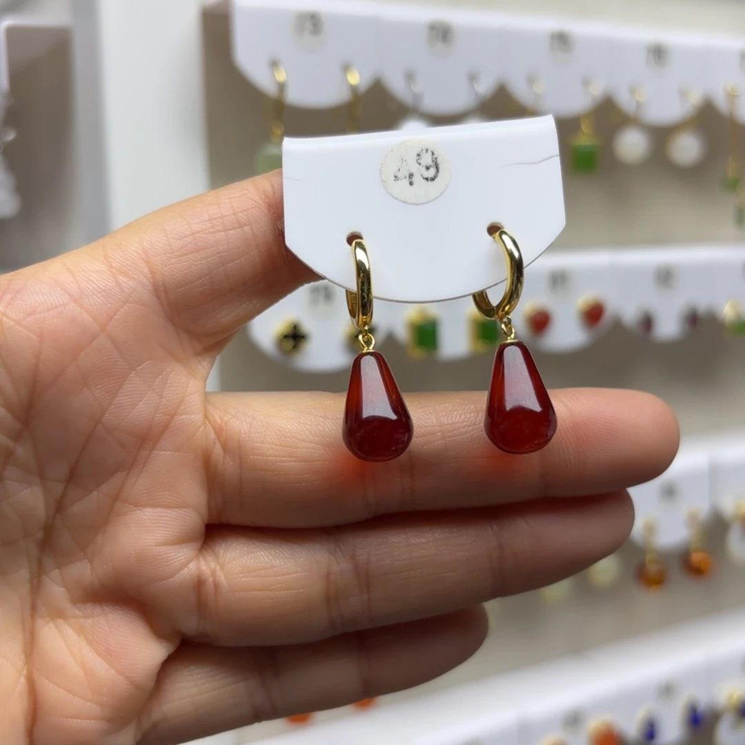 血珀银S925镶嵌耳饰