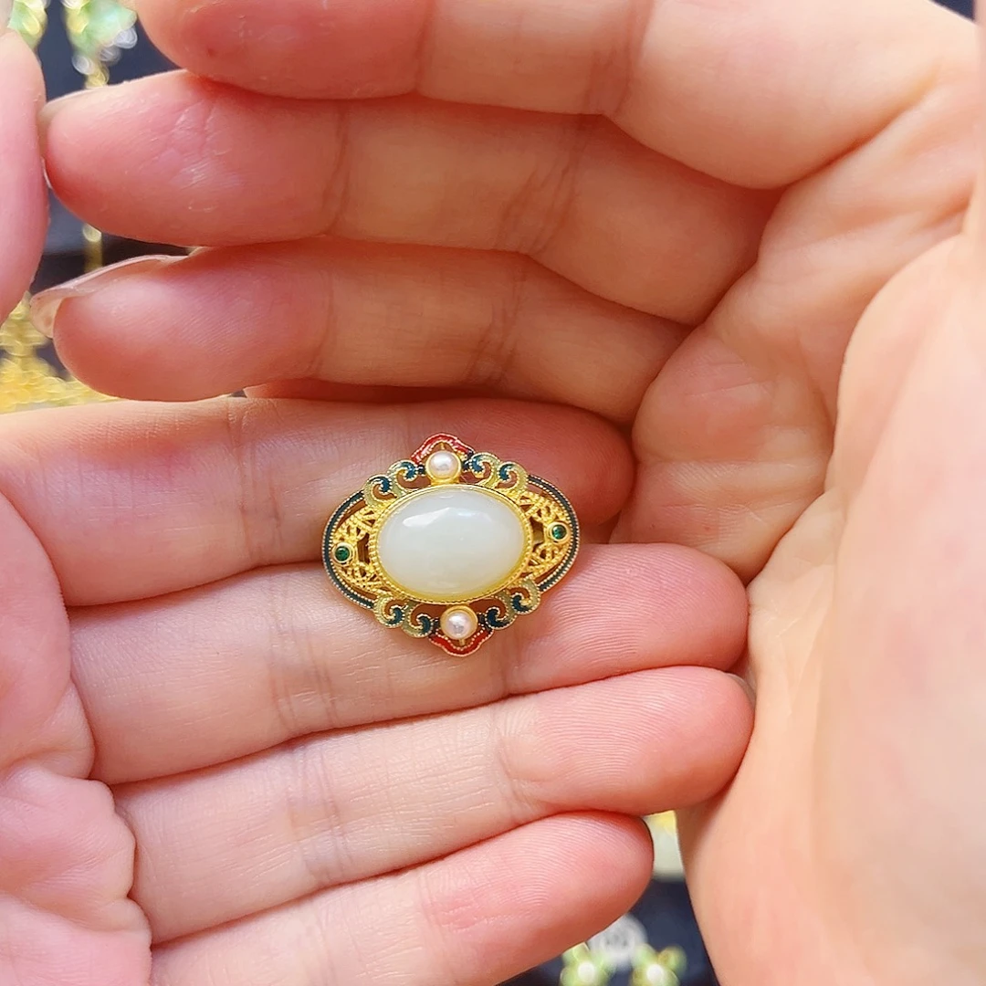 和田玉银S925镀金镶嵌戒指