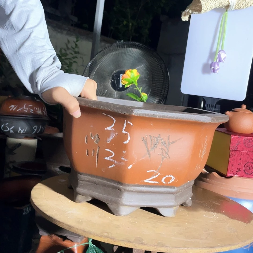 宜兴紫砂花盆35红八方