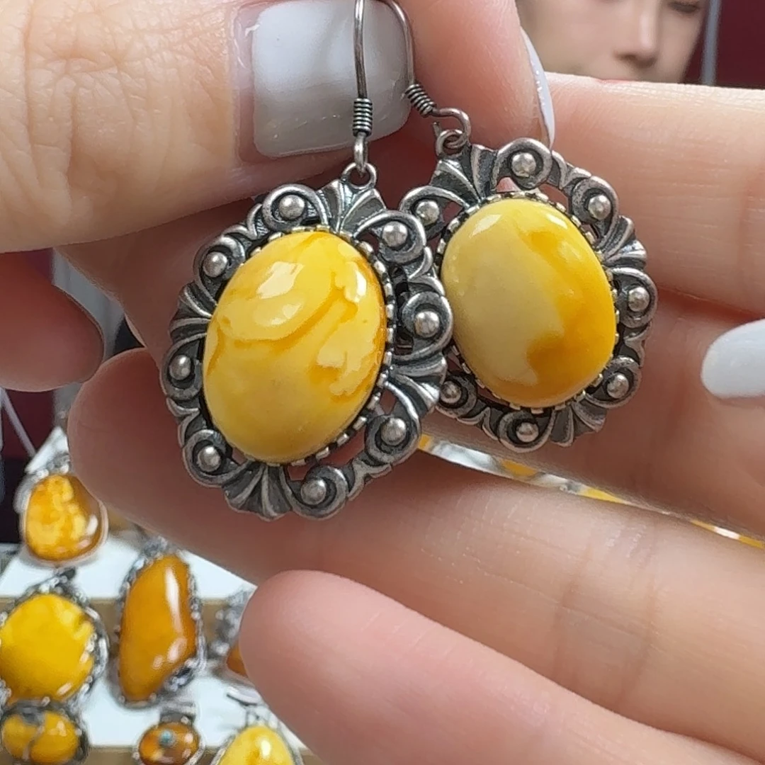 蜜蜡银S925镶嵌耳坠耳坠