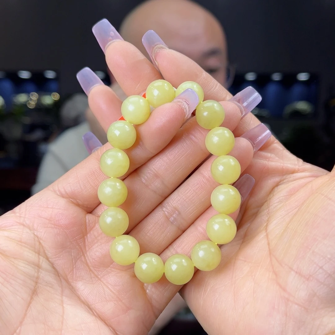 未镶嵌手串和田玉天然和田玉新疆若羌鸡油黄料12圆珠
