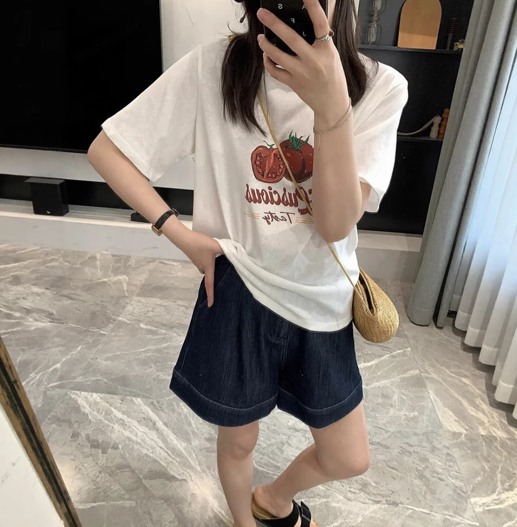 【洋气番茄】冰冰凉轻薄款雪花棉减龄宽松T恤潮流小众圆领设计D37