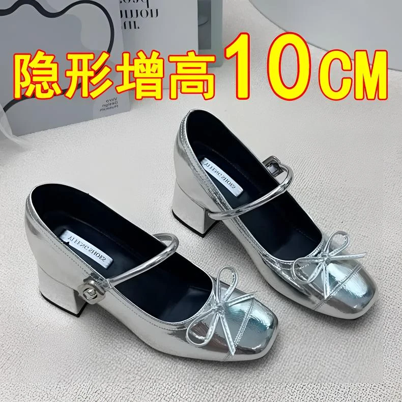 真皮玛丽珍鞋女10cm内增高2025春季新款法式高跟单鞋皮鞋女厚底