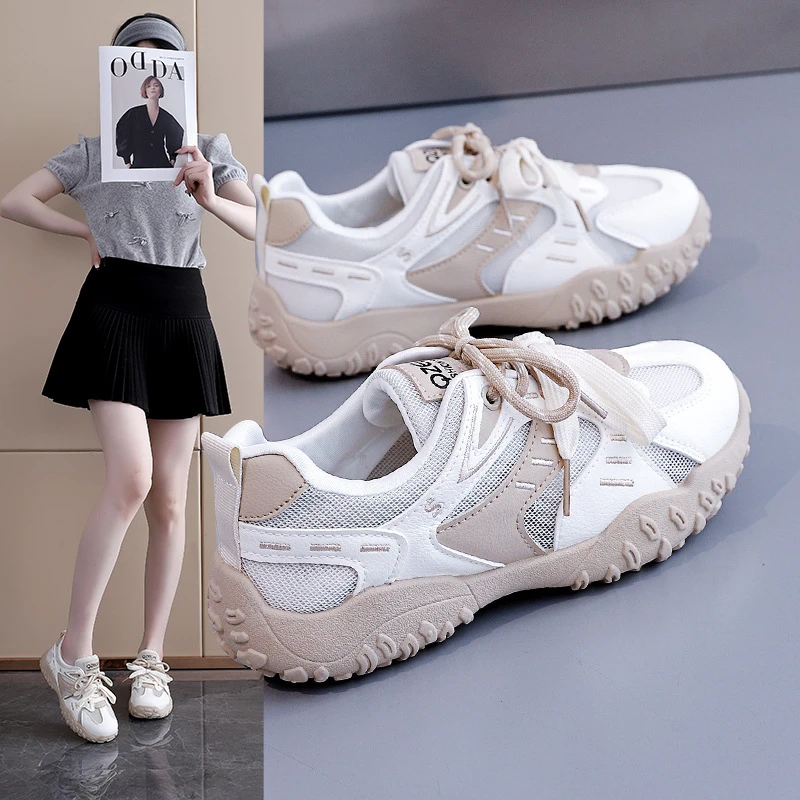 复古厚底德训鞋女2025新款夏季网面透气百搭休闲阿甘运动鞋子