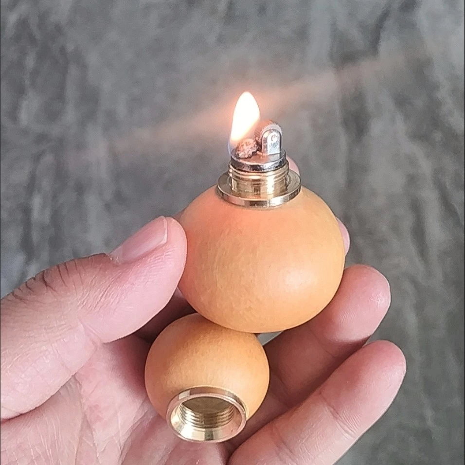 纯手工制作天然葫芦透明迷你煤油打火机黄铜机芯送火石棉线点火