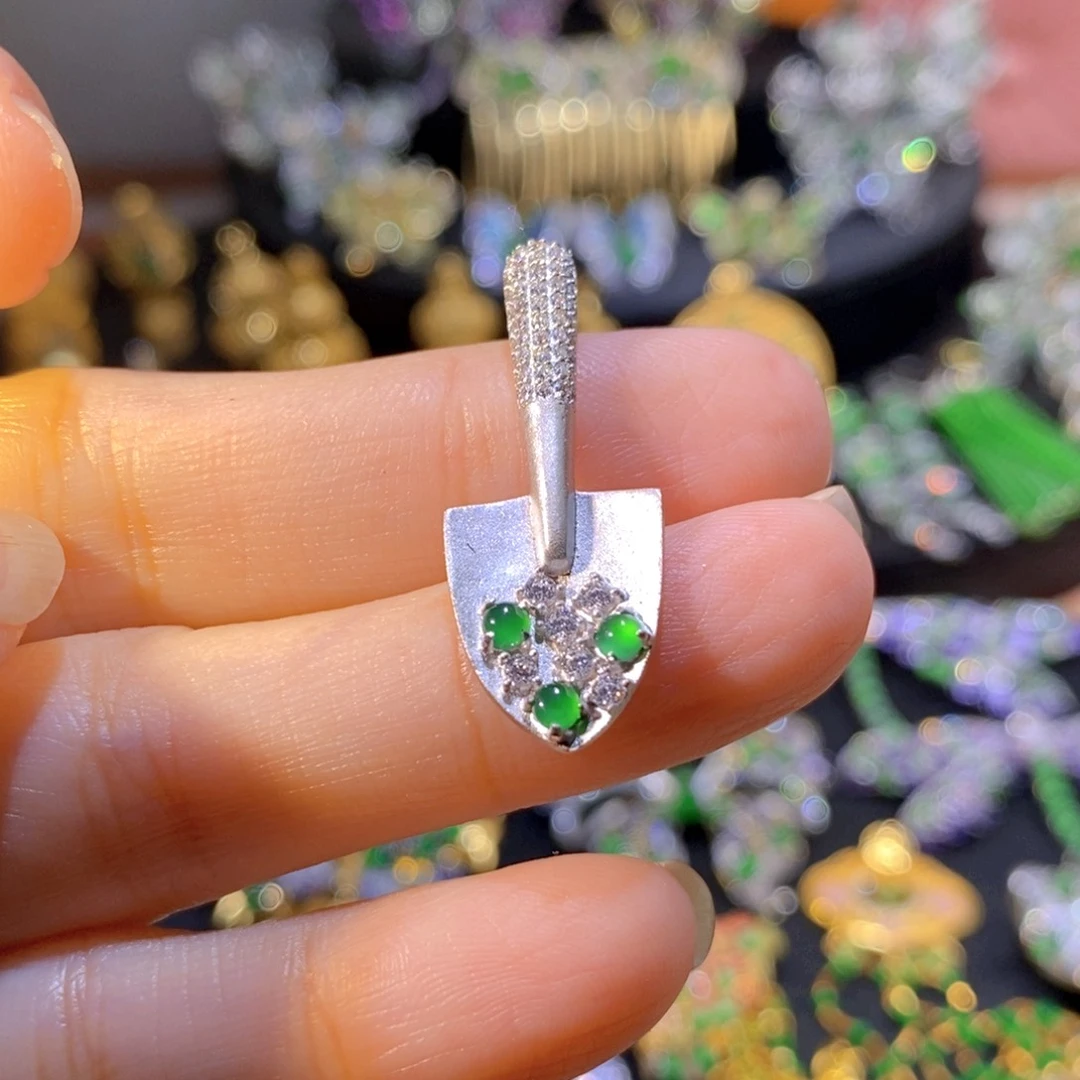 吊坠(不含链)银S925镶嵌翡翠